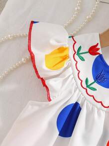 SHEIN 适合年轻女孩的休闲波尔卡圆点印花经典简约时尚夏季度假连衣裙 - 彩色 - 查看 3