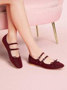 CUCCOO DOLLMOD Women'sCute Flat Dance Shoes For Students - Burgundy - View 5