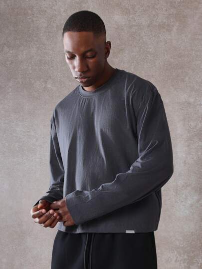 SUMWON Camiseta de cuello redondo de manga larga premium, ajuste atlético casual de mezcla de algodón, prendas esenciales clásicas de otoño e invierno para ropa de estar en casa y streetwear básica