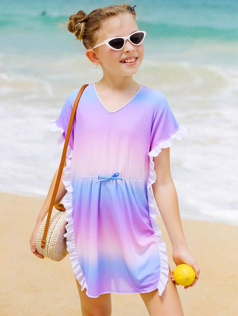 Tween Girls' Ombre Ruffle Hem Coverup Dress For Beach/Vacation - Multicolor - View 1