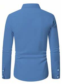 Manfinity Homme 男士纯色单排扣休闲/商务长袖正装衬衫 男士衬衫 男士修身衬衫 男士正装衬衫 男士正装衬衫 - 藍色 - 查看 2