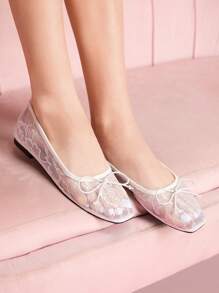 CUCCOO DOLLMOD Women's Fashionable Black Mesh Flats - White - View 1