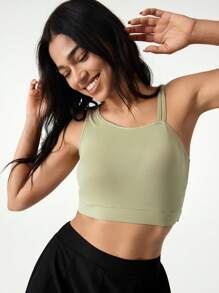 Hanevo Top de tirantes verde con cuello asimétrico, espalda descubierta y diseño calado para mujer - Verde - Ver 2