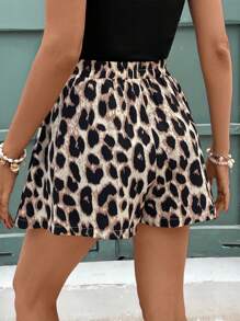 SHEIN Frenchy Women's Leopard Print Tie-Waist Loose Shorts With Pockets Summer Cheetah - Multicolor - View 2