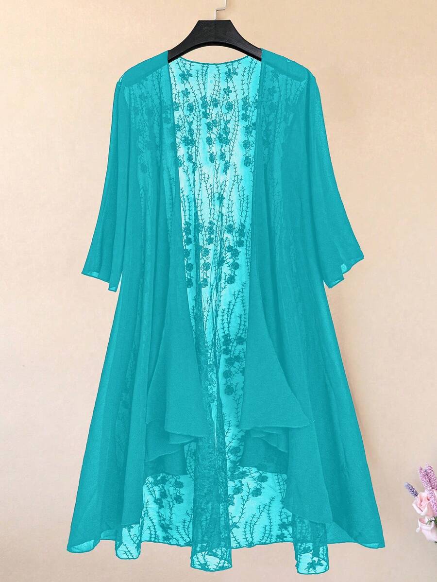 EMERY ROSE Áo cánh thêu màu trơn thường ngày cỡ lớn cho nữ - Màu xanh ngọc - Xem 1