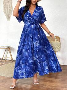 Breezaya Đầm dự tiệc cổ chữ V tay ngắn xẻ tà thanh lịch cỡ lớn cho nữ - Nhiều màu - Xem 5