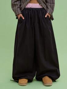 COUREZ 男女通用低腰宽松灯笼裤黑色Y2K复古风100%纯棉