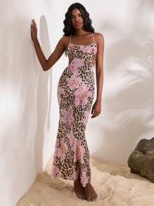 Vacation Spring/Summer Vacation Woven Printed Waist Cut-Out Women's Dress,Tea Party Dress,Summer Dresses For Women,Sexy Maxi Dress,Wedding Outfit - Multicolor - View 5