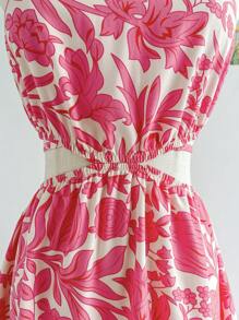 Soleia Váy đi nghỉ hở eo in hoa dây mảnh cho nữ, màu hồng, mùa hè xuân - Hồng - Xem 3