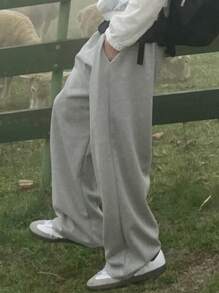 DAZY Pantalón de chándal informal suelto con cordón en la cintura para hombre, color gris sólido de primavera - Gris Claro - Ver 6