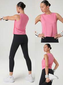 GLOWMODE Lightweight Quick-Dry Mesh Back Round-Neck Tank Top Medium Impact Running Jogging Training Gym Workout - Pink - View 8