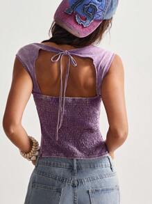 Bohemela Boho Women's Backless Solid Color Knitted Crop Top, Bohemian Style For Summer - Purple - View 6