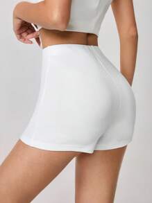 SHEIN PETITE Summer Women's High Waist White Shorts Basic Leggings,Petite Women Night Sexy - White - View 2