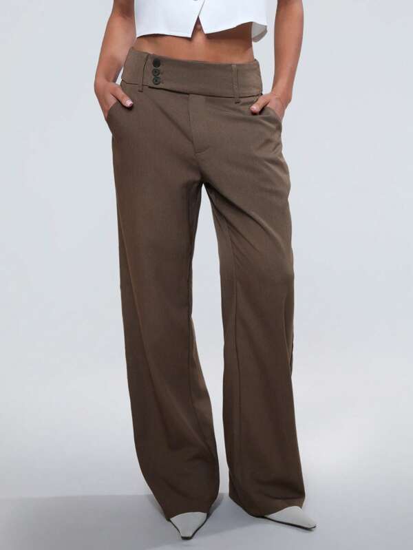 TRNVIE Casual Commute Minimalist Solid Color Straight Leg Pants Fall Cloth For Women