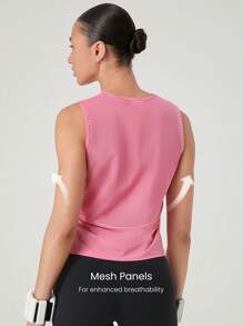 GLOWMODE Lightweight Quick-Dry Mesh Back Round-Neck Tank Top Medium Impact Running Jogging Training Gym Workout - Pink - View 3