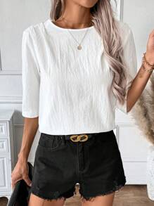 SHEIN LUNE Women's Summer Open Back Ruffle Tie-Front Bow Short Sleeve Casual Blouse White Shirt For Vacation, Wedding