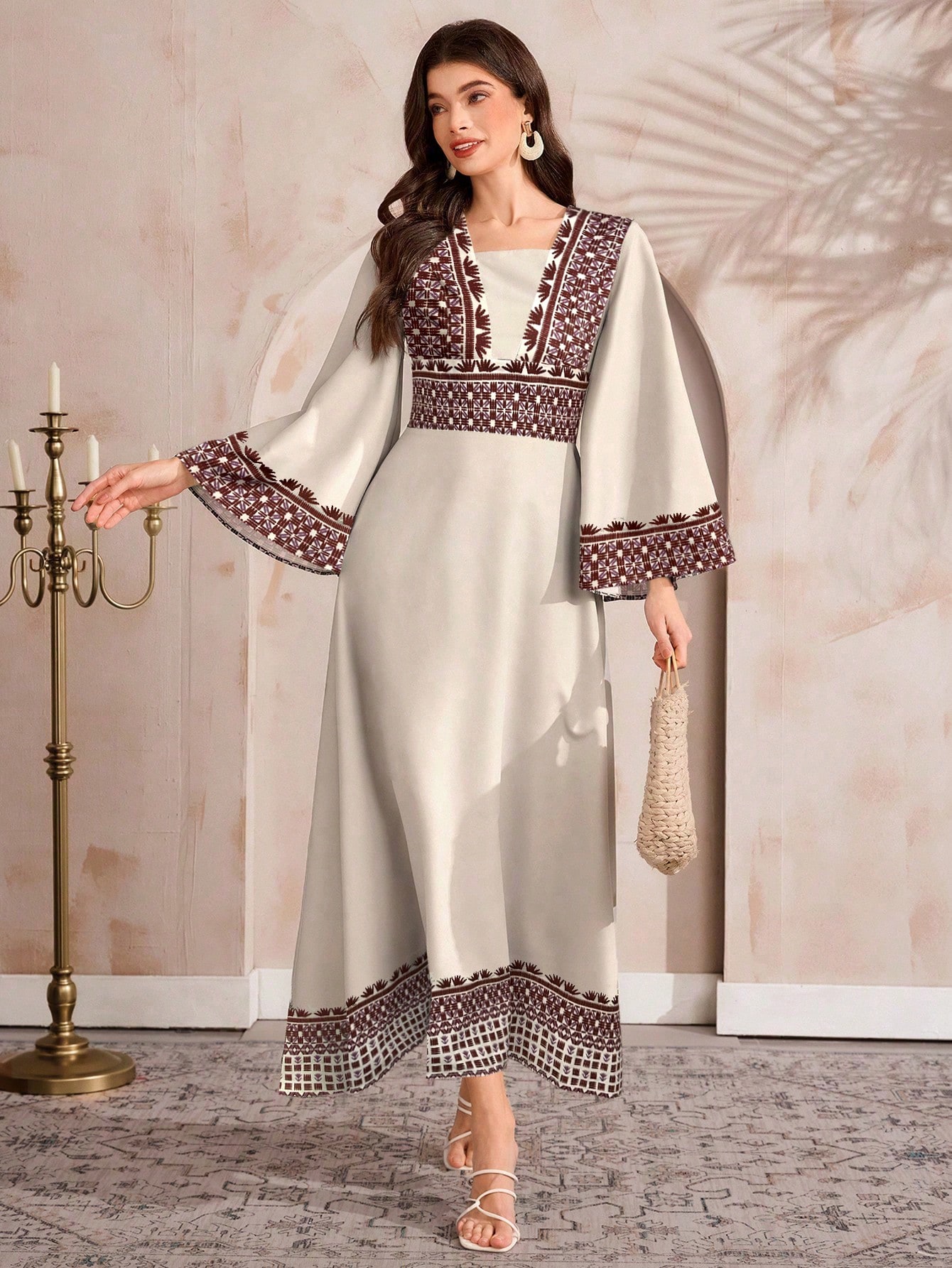 Al Najma فستان نسائي أنيق على الطراز العربي ذو كم...