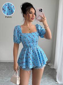 Elenzga Chemise d'été élégante imprimée tissée pour dames