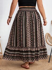 SHEIN CURVE+ Jupe évasée A-Line avec patchwork rayé à nouer à la taille, convient pour les vacances d'été à la plage en mode bohème