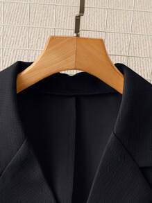 Franclia 法式优雅优雅日常休闲百搭短袖修身仿珍珠金属纽扣女士西装外套，春夏 - 黑色 - 查看 3