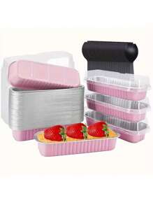 SHEIN 30pcs(10pcs Box + 10pcs Lid + 10pcs Spoon) Rectangular Covered Baking Packaging Boxes, Creative Minimalist Practical Multi-Functional Large Capacity Dessert Boxes, Suitable For Grilled Cheese, Sweet Potato, Sushi, Baked Durian, Bread, Dessert Shop, Restaurant, Kitchen, Home, Party, Wedding, Graduation, Halloween, Christmas