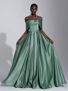 Elitara Váy Maxi trễ vai sang trọng thanh lịch, thích hợp cho đám cưới, tiệc độc thân, ngày lễ, sự kiện khiêu vũ (được tô điểm nhiều), trang trọng, váy dài, cho buổi tối, khách dự tiệc cưới - Màu xanh Bạc hà - Xem 1
