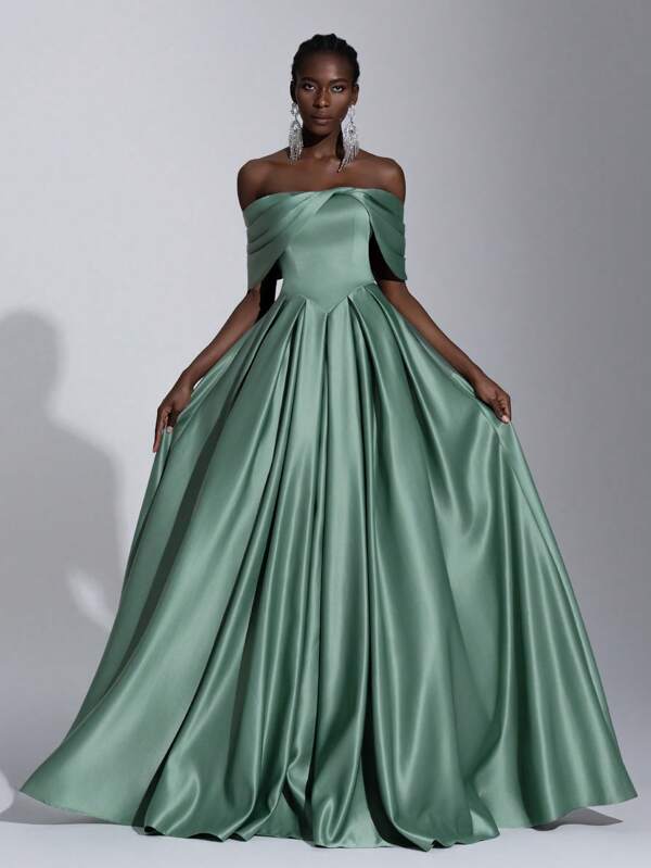 Elitara Elegant Luxury Off Shoulder Ruched Maxi Dress, Suitable For Wedding, Bachelorette Party, Holiday, Ballroom Events (Heavily Embellished), Formal, Gown, For Evening, Wedding Guest
