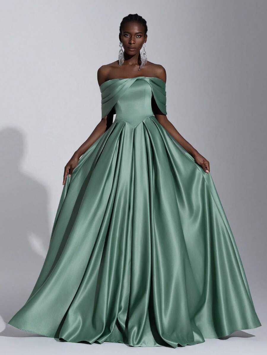 Elitara Váy Maxi trễ vai sang trọng thanh lịch, thích hợp cho đám cưới, tiệc độc thân, ngày lễ, sự kiện khiêu vũ (được tô điểm nhiều), trang trọng, váy dài, cho buổi tối, khách dự tiệc cưới - Màu xanh Bạc hà - Xem 1