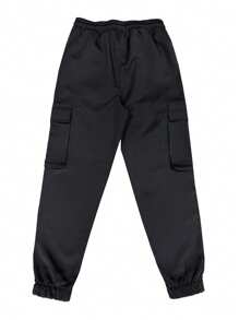 Manfinity Homme Men's Casual Solid Color Drawstring Waist Cargo Pants Clothes For Men Pants Casual Men Pants - Black - View 2