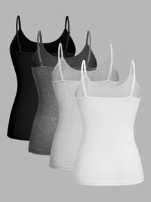 SHEIN EZwear 4 件装休闲简约女式吊带短款上衣，适合夏季 - 彩色 - 查看 2