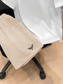 SHEIN Tween Boy Loose Casual Polo Collar Color Block T-Shirt & Shorts 2 Pieces Set - Apricot - View 4