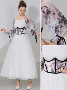 Modelyn 女士优雅花卉刺绣长裙