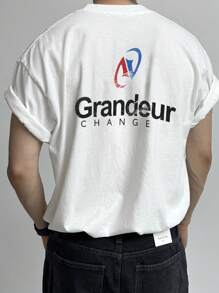 DAZY Summer Abstract Letter Print White T-Shirt For Men - White - View 2