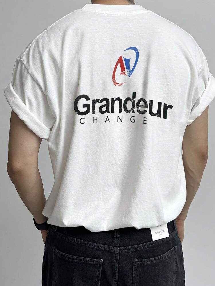 Summer Abstract Letter Print White T-Shirt For Men