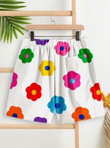 Manfinity VCAY Men's Casual Woven Drawstring Waist Colorful Floral Print Shorts - White - View 4