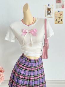 SHEIN 女士 3D 蝴蝶刺绣圆领短袖 T 恤 - 白色 - 查看 6