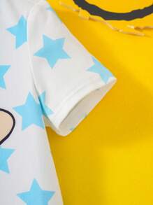 Nick 90s | SHEIN 男婴可爱卡通蓝色星星印花白色休闲紧身衣