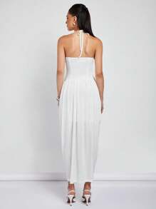 COSMINA Women Deep V Neck Split Hem Sexy Dress - White - View 2