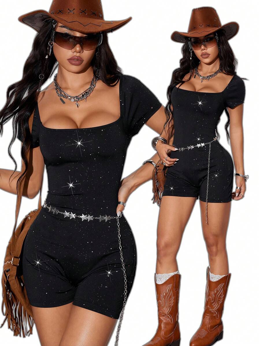 Coolane Tween 女童春夏 Rave 亮片弹力连体衣 - 黑色 - 查看 1