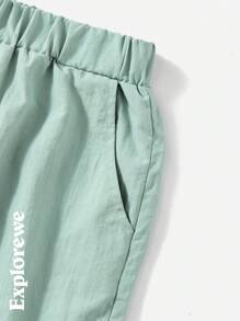 2pcs/Set Teenage Boys Casual Fashionable Minimalist Outdoor Splicing Short Sleeve Shirt & Shorts Set, Suitable For Spring/Summer Everyday Wear, Hiking, Summer Camp - Multicolor - View 3