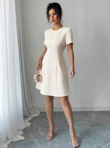 Franclia Vestito donna a maniche corte di colore unito, semplice elegante e di stile, adatto per l'estate
