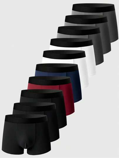 Manfinity Underwear&Sleepwear Basics 10 pièces/paquet Boxers décontractés pour hommes, style minimaliste convenant pour l'été