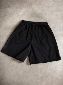 Manfinity EMRG 男士街头运动服高街字母图案 Y2k 黑色短裤，适合健身、篮球