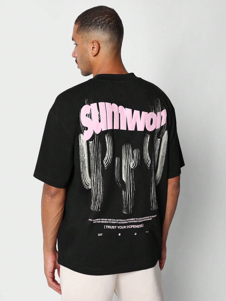 Oversized Street Style T-Shirt Cactus Graphic Print Desert Theme