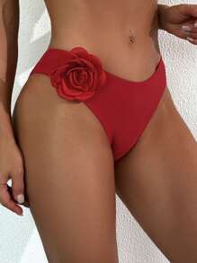 SHEIN Swim 3-Piece Set Women's Low Waist Fashion Simple Solid Color Floral Decor Bikini Swimwear For Vacation For Summer