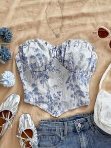 Soleia 休闲度假西部海滩婚礼宾客新娘送礼会，优雅波西米亚热带纹理抹胸，适合春季、夏季、圣帕特里克节、复活节、节日 - 藍色 - 查看 4