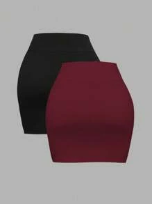 Calvaya Plus Size Women Solid Color Casual Bodycon Mini Skirt - Multicolor - View 2