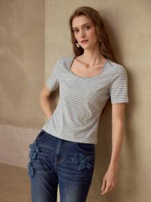 MOTF PREMIUM Camiseta de manga corta con estampado de rayas - Gris Claro - Ver 3