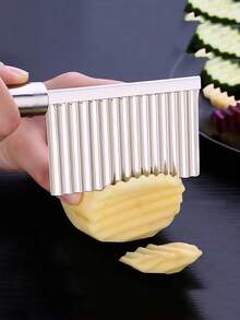Stainless Steel Potato Knife For Cutting Potatoes, Corrugated Knife, Kitchen Household Vegetable Cutting Tool, Fancy Cutter - White - View 3