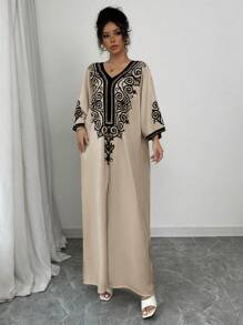 Rafferiza Vestido feminino com decote em V e estampa de colocação, manga morcego, fenda lateral